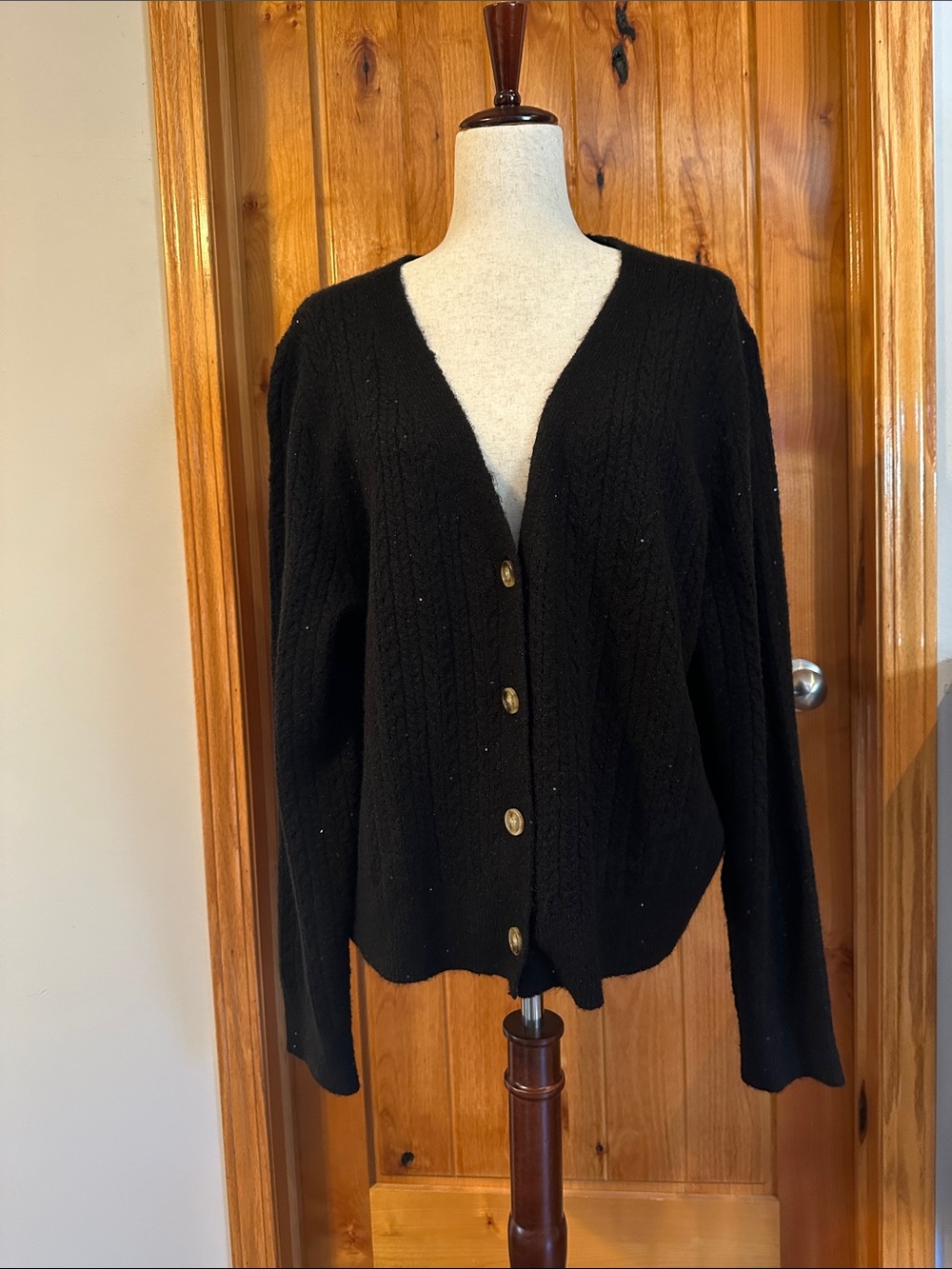 78 & Sunny Women's Black V-Neck Button Cardigan Sequin Sweater